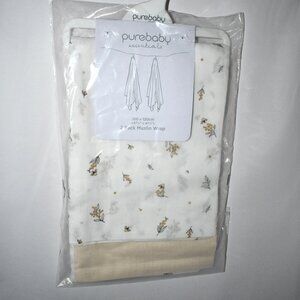 Purebaby Allover Printed 2-Pack Muslin Wrap Set in Wheat Wattle Bee #PP1018ES NW